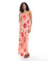 Pretty Lavish satin bandeau maxi dress in red abstract floral