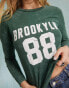 Фото #6 товара Miss Selfridge Brooklyn graphic long sleeve t-shirt in washed green
