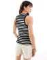 Vila Premium racer neck vest top in black stripe