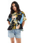 ASOS DESIGN smock tie front top in arty abstract print