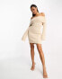 Pretty Lavish bardot borg knit mini dress in ecru