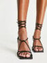 Public Desire Beauty block mid heel tie ankle sandals in black