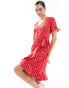 Фото #4 товара ONLY frill wrap mini dress in red ditsy floral