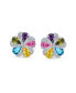 ფოტო #3 პროდუქტის Rainbow Colorful Statement Multicolor CZ Swirling Circle Button Flower Stud Earrings For Women Teens Silver Plated
