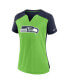 ფოტო #4 პროდუქტის Women's Neon Green, College Navy Seattle Seahawks Impact Exceed Performance Notch Neck T-shirt