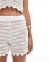 Фото #2 товара ASOS DESIGN crochet shorts in neutral stripe co-ord