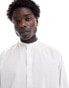 Фото #4 товара Selected Homme oversized linen mix grandad collar shirt in white