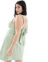 Фото #3 товара ASOS DESIGN Curve square neck tie back linen mini sundress in sage