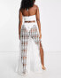 River Island flared lace detail beach trousers in white