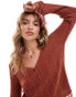 ASOS DESIGN fringe button jumper in rust