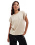 Vila satin front t-shirt with turn up sleeve in sand