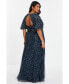 Plus Size Embellished Angel Sleeve Open Back Maxi Dress