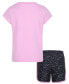 ფოტო #11 პროდუქტის Little Girls Dri-FIT Swoosh Logo Short Sleeve Tee and Printed Shorts Set