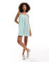 Фото #4 товара ASOS DESIGN poplin tie strap trapeze mini dress in green stripe