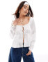 ASOS DESIGN lace trim tie front satin babydoll top in white