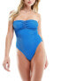 Фото #1 товара 4th & Reckless sofia ruched front crinkle bandeau swimsuit in blue