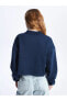 Polo Yaka Baskılı Uzun Kollu Oversize Kadın Sweatshirt