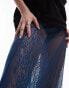 Topshop sheer dobby mesh panelled 90s length skirt in gunmetal blue Синий, 42 - фото #2