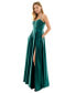 Juniors' Pleated-Bodice High-Slit Evening Gown