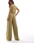 Vero Moda linen touch pleat front trouser co-ord in olive