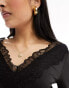 Фото #4 товара YAS v neck long sleeve top with lace detail in black - BLACK