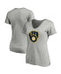 Фото #2 товара Women's Heathered Gray Milwaukee Brewers Core Official Logo V-Neck T-shirt