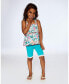 Girl Sleeveless Smocked Top Blue Printed Beach Hibiscus - Toddler|Child