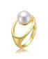 ფოტო #1 პროდუქტის Sterling Silver 14K Gold Plated with Genuine Freshwater Round Pearl Contemporary Ring