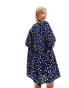 Monki long sleeve mini dress in blue and black multi print синий и черный, 2XS - EU 32 - фото #3