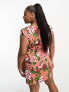 ASOS DESIGN Curve mini button through twill dress with cup detail in bloom floral print