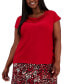 ფოტო #3 პროდუქტის Plus Size Stretch Knit Short-Sleeve Cowl-Neck Top