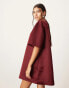 ASOS EDITION satin structured boxy t-shirt mini dress with pockets in burgundy