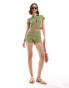 ASOS DESIGN co-ord textured micro shorts in olive Зеленый, 42 - фото #4