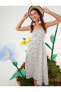 Çiçekli Pamuklu Askılı Midi Elbise