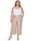 ფოტო #4 პროდუქტის Plus Size Linen Cropped Wide-Leg Pants