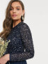 Maya Petite Bridesmaid long sleeve maxi tulle dress with tonal delicate sequin in navy