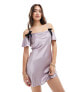 Miss Selfridge satin cowl bow detail mini dress in violet Сиреневый, 38 - фото #1