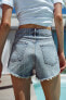 TRF HIGH-WAIST CURVED DENIM SHORTS WITH RHINESTONES