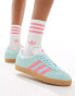 adidas Originals Gazelle trainers in blue and pink with gum sole