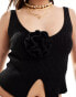 Bershka flower applique crochet halterneck top in black