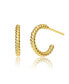 ფოტო #1 პროდუქტის Sterling Silver 14K Gold Plated Clear Cubic Zirconia Ribbed Open Hoop Post Earrings