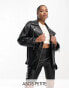 Фото #2 товара ASOS DESIGN Petite longline oversized faux leather biker jacket in black