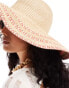 Accessorize wide brim summer hat with pink stitching in natural