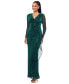 Фото #3 товара Women's Metallic Draped Long-Sleeve Gown