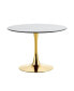 LIVING ROOM DINING TABLE-WHITE ROUND TABLE WITH GOLD LEGS 80CM IN DIAMETER.