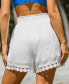 Women's White Crinkle Ornate Hem Loose Leg Shorts