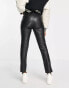 Фото #4 товара JJXX high waisted faux leather straight leg trousers in black