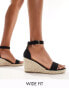 Truffle Collection wide fit jute wedge heeled espadrille in black