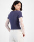 ფოტო #2 პროდუქტის Juniors' Layered Lace-Sleeve T-Shirt