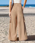 Women's Tan Elastic Waist Wide Leg Beach Pants